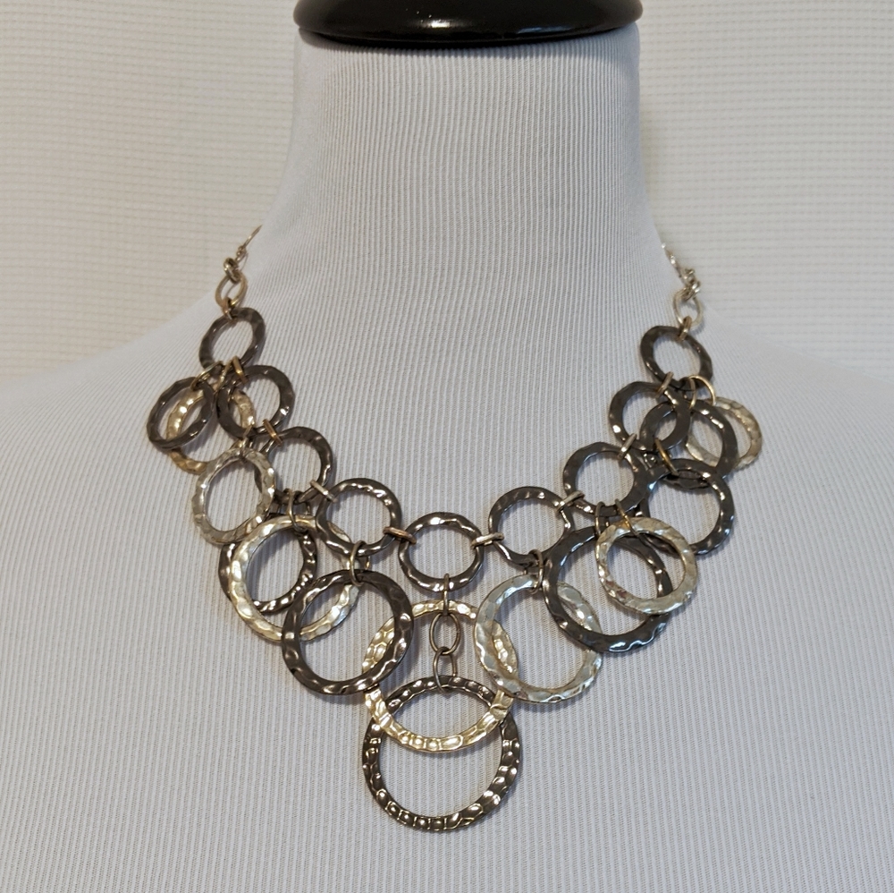 Hammered Metal Geometric Statement Necklace